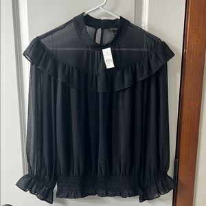 Ann Taylor Black Ruffled Bib Collar Blouse